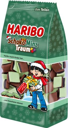 a bag of harbo choko - minz traum with santa hat on