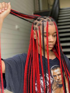 Red And Black Hair Ideas, Black Hair Ideas, Colored Box Braids, Bombshell Hair, Cute Quick Hairstyles, Colored Braids, Messy Braids, Box Braids Hairstyles For Black Women, Cute Braided Hairstyles