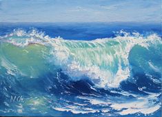 an oil painting of a wave in the ocean