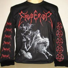 a long sleeved shirt with an image of a demon riding a horse on it