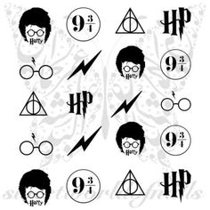 Harry Potter Nail Art Glasses bolt lightning Platform Number Nail water decals transfers water decals in different sizes to fit all your nails! Use: 1-Trim,clea Nail Water Decals, Finger Nail Art, Wedding Nails Design, Beautiful Nail Designs, Clear Nails, Harry Potter World