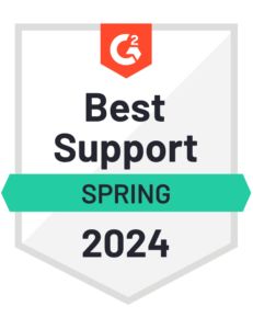 the badge for best support spring 2021, which includes an orange and green ribbon that says best