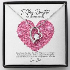 14K White Gold Forever Love Necklace Dad Gift For Daughter Pink Heart Love You Father And Girl, Valentine Gifts Jewelry, Father Christmas Gifts, Hope Necklace, Heart Photo, Loving Gifts, Love Anniversary, Photo Necklace, Photo Heart