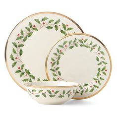 christmas holly dinnerware set with gold trim