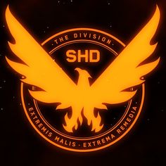 the division logo is glowing orange on a black background