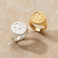 Monogram Signet Ring in gold vermeil! Customize in minutes with your choice of letters. Could ship in 24 hours from Eve's Addiction. Monogram Ring Gold, Coordinates Jewelry, Monogram Ring, Silver Signet Ring, Monogram Jewelry, Gold Signet Ring, Gold Monogram, Initial Ring, Cz Stud Earrings