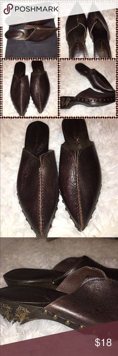 Michael Shannon brown leather pointed clogs size 6 Beautiful leather and wood Michael Shannon pointed clogs size 6. Never worn! Please see the other items in my closet. Bundle and save! Come from a smoke-free home. Michael Shannon Shoes Mules & Clogs Brown Slip-on Mules With Flat Heel, Brown Flat Clogs With Leather Sole, Brown Leather Footbed Pointed Toe Mules, Brown Pointed Toe Mules With Leather Footbed, Brown Pointed Toe Mules With Rubber Sole, Brown Slip-on Clogs With Stitched Sole, Casual Leather Clogs With Pointed Toe, Casual Leather Pointed Toe Clogs, Brown Closed Toe Mules