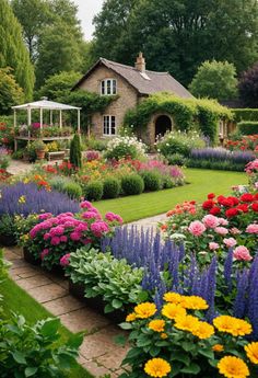 a garden filled with lots of colorful flowers