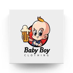 a baby boy holding a beer glass with the word baby boy clothing written below it