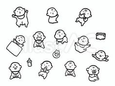 cartoon baby animals and babies in black and white