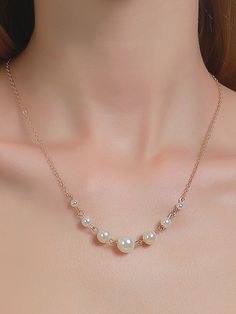 Gold Glamorous   Zinc Alloy      Jewelry Cheap Elegant Necklace With Pearl Charm, Elegant Cheap Necklaces With Pearl Charm, Pearl Pendant Designs, Elegant Formal Pearl Necklace With Gold Beads, Elegant Gold Pearl Beaded Necklaces, Pearl And Gold Necklace, Pearl Necklace Designs Unique, Elegant Gold-tone Pearl Necklace For Formal Occasions, Simple Pearl Necklace