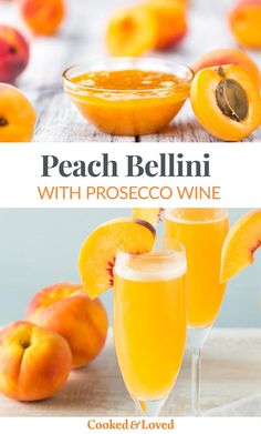 peach bellini with proseco wine is an easy and delicious appetizer