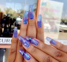 Purple Blue Nails Designs, Fire Nails Short, Jelly Nails Acrylic, Purple Jelly Nails, Blue Jelly Nails, Transparent Nail Art, Purple Nail Art Designs, Purple Nail Art, Long Acrylic Nail Designs