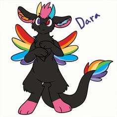 a drawing of a black cat with rainbow wings