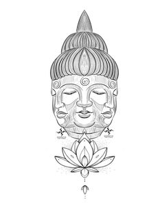 a drawing of a buddha face with lotus petals