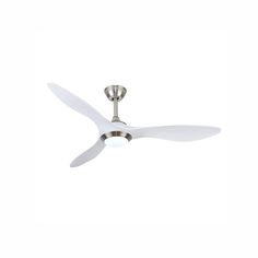 a white ceiling fan with two blades