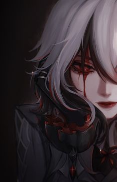 an anime character with white hair and red eyes