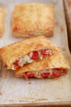 some food that is sitting on top of a baking sheet and ready to be eaten