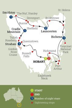 the map for australia's great outdoors adventure, including an island and other destinations