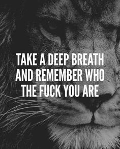 a lion with the words take a deep breath and remember who the f k you are