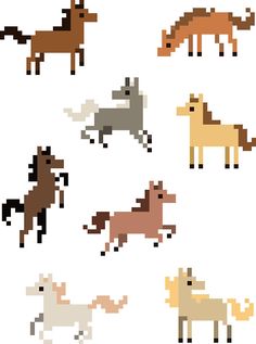 pixel art horses in different colors and sizes on a white background with text that says, `