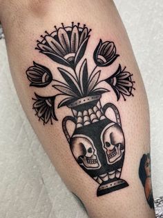 Traditional Style Leg Sleeve, Inner Forearm Tattoo Traditional, Black And White American Traditional Flower, Traditional Tattoo Vase Flowers, American Traditional Flower Pot Tattoo, Trad Elbow Tatt, Black Patch Work Tattoo, Wrap Around Wrist Tattoos Traditional, Balance And Composure Tattoo