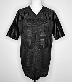 SCARCEWEAR AMERICAN FOOTBALL NFL JERSEY, NUMBER 96 SCARCE, BLACK SILKY SHOULDERS AND SLEEVES, SILKY MESH BODY JERSEY WITH BLACK FULL EMBROIDERY STITCHED NAME AND LETTERS FRONT AND BACK, REGULAR FIT WITH FITTED SLEEVES, 96 STITCHED ON SLEEVES, V NECK, EXCELLENT QUALITY THROW OVER JERSEY.  Armpit to Armpit  L23,XL24,XXL26,3XL27,4XL28 INCHES Black Tops For College Football Season, Black Football Jersey, Football Fashion, American Football Jersey, Nfl Jersey, Fitted Sleeves, Black Embroidery, Football Nfl, Football Jersey