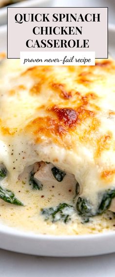 Image for Quick Spinach Chicken Casserole Healthy Dinner Recipes For Family Easy Clean Eating, Gluten Free Cheese, Monterey Jack Cheese, Chicken Casserole