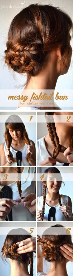 How to Chic: 3 FISHTAIL BRAID HAIRSTYLES TUTORIALS Messy Braided Hairstyles, Fishtail Bun, Hairstyles Creative, Messy Fishtail, Fishtail Braid Hairstyles, Braided Hairstyle