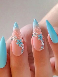 Her Nails, Nail Polishes, Blue And Pink, Pink, Blue, White, Art