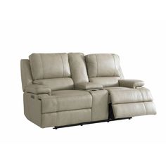 the reclining loveseat has two seats and a cup holders on each side