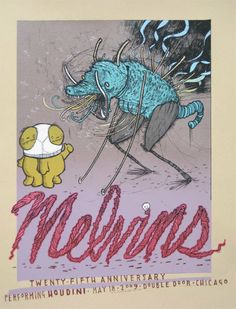 a poster with an image of a cartoon character on it's face and the words melunas written in red