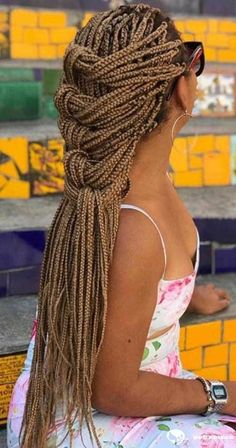 Long Box Braids Hairstyles, Easy Formal Hairstyles, Braids Styling, Braids Updo, Braids Ideas, Jumbo Box Braids, Caramel Blonde