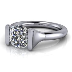 925 Silver Engagement Ring Bel Viaggio Designs Tension Engagement Rings, Tension Set Engagement Rings, Cushion Engagement Ring, Cushion Cut Engagement, Simulated Diamond Rings, Cushion Cut Engagement Ring, White Gold Set, Colorless Diamond, Ring Collection