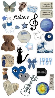 an assortment of stickers that include cats, dogs and other things in the shape of letters