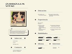 the resume is designed to look like an anime character