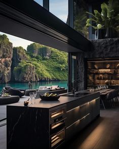 #homeinspo #vintage #inspiration
 #luxury #instahome
#livingroomdecor #dekorasirumah Dark Modern House Interiors, Black Luxury House, Dark Modern House, Modern Black Kitchen, Modern House Interior, Contemporary Living Room Design, Minimalist Kitchen Design