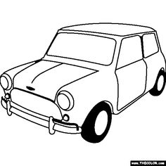 an old car is shown in this black and white drawing, it looks like the front end