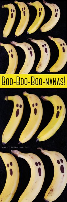 bananas with faces drawn on them are arranged in the shape of a smiley face and words boo - boo - boo - naas