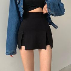 Plus Size Black Skirt, Skirt Streetwear, Short Black Skirt, Black High Waisted Shorts, Micro Skirt, Streetwear Summer, Split Skirt, Linnet, Black Pencil