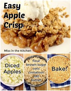 an apple crisp recipe is shown with four different ingredients to make it in the kitchen