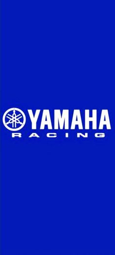 the yamaha racing logo on a blue background with white letters and an arrow in the center