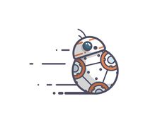 a cartoon character with an orange and white ball in the shape of a star wars droid