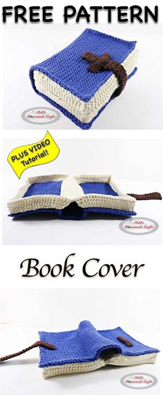 the book cover is made from crocheted yarn