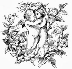 an old drawing of two people hugging each other