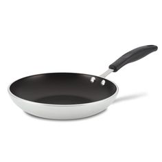 a frying pan with a black handle on a white background, it appears to be empty