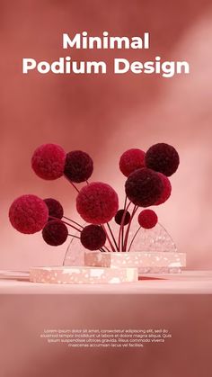 a vase filled with red flowers sitting on top of a white table next to a pink wall