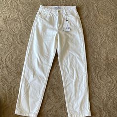 White Zara Jeans Brand New With The Original Tags. Mom Fit Labeled A Size 4. Zara White Tapered Leg Pants, Zara Mid-rise White Jeans, Zara White Mid-rise Jeans, Casual White Zara Jeans, Bright Blue Pants, Zebra Leggings, Cropped Sweatpants, Blue Chinos, Pinstripe Pants