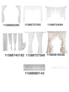 various types of drapes and curtains with numbers on the bottom, bottom, and bottom