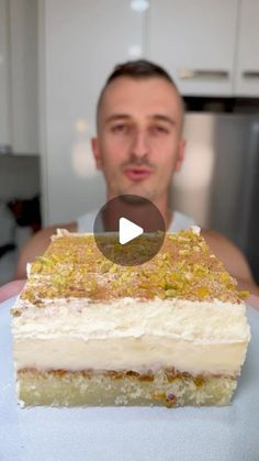 a man is looking at a piece of cake